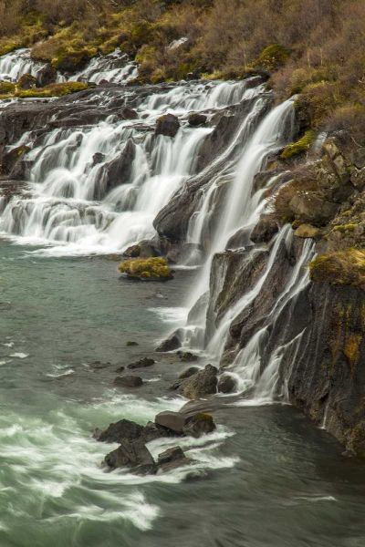 Iceland, Hraunfossar Waterfall over rocks
